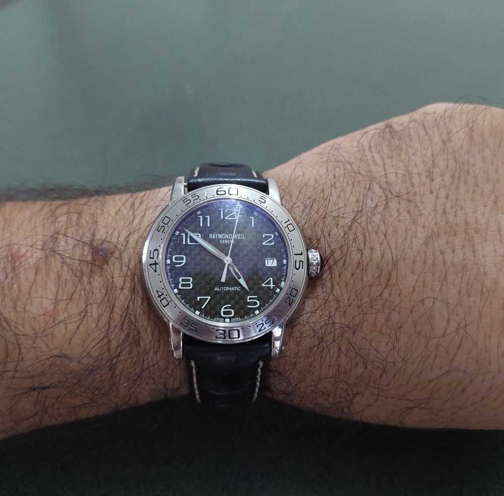 Raymond Weil Parsifal 2842 Watch Silver Case Black Dial Black Leather Strap
